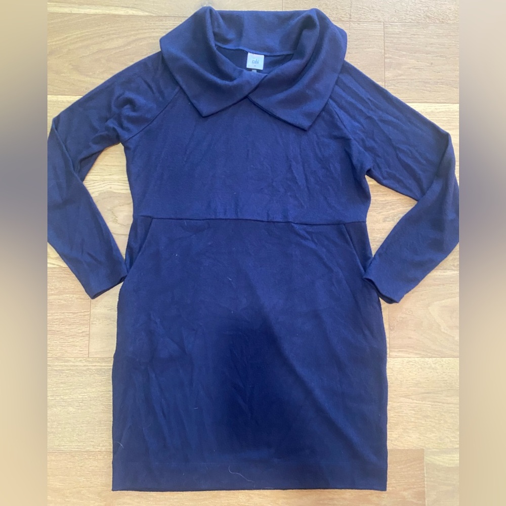 CAbi Midnight Blue cozy knit women’s Collared Dress size M EUC